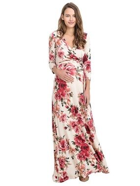 Hello MIZ Floral Wrap Maxi Maternity and Nursing Dress Size Large
